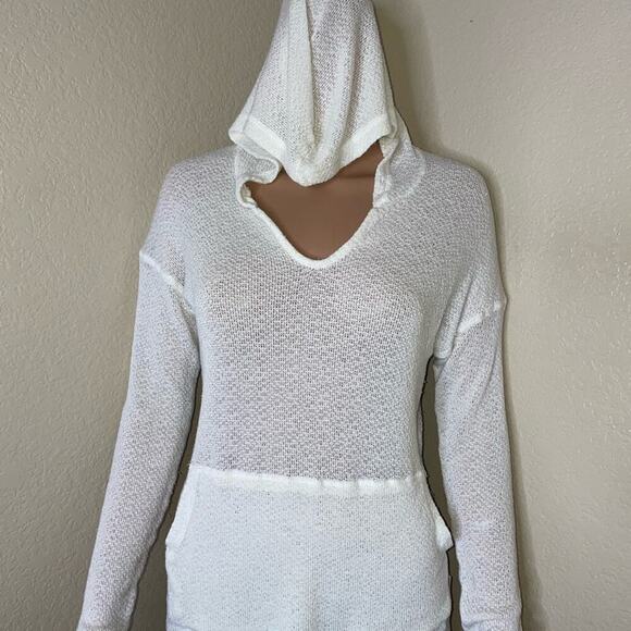 Billabong white loose knit pull over hooded kangaroo pouch SZ XS gauze like - Picture 7 of 13